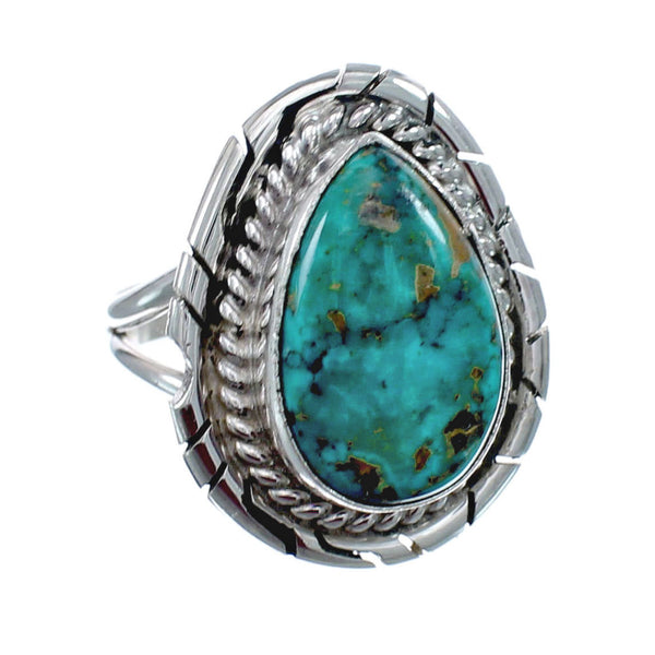 Native American Turquoise Sterling Silver Navajo Ring Size 8-3/4 AX127876